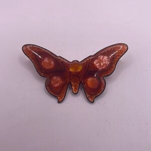 Vintage Enamel Moth Butterfly Burgundy Orange Brooch Pin